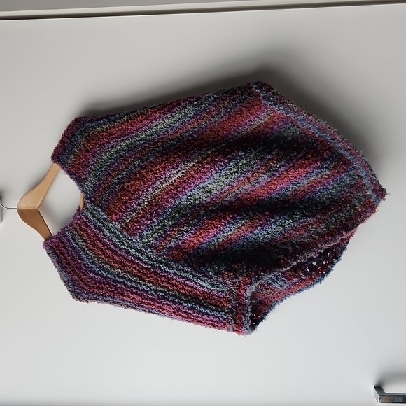 Handmade Rainbow Boucle Knit Poncho - Picture 1 of 4
